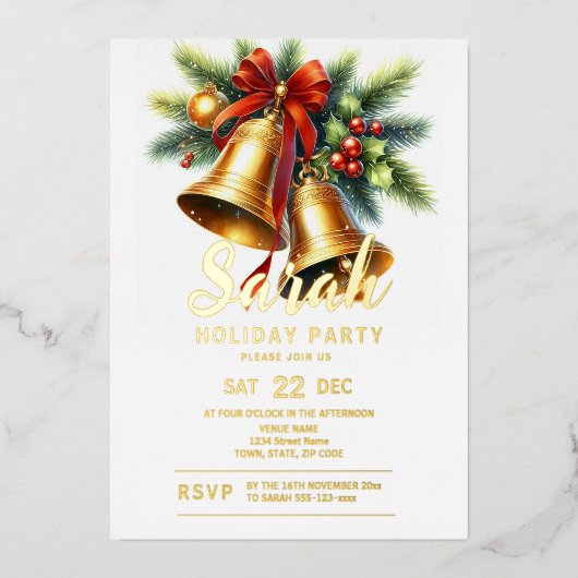 Kerstfeest van Bells Folie Uitnodiging (Voorkant)