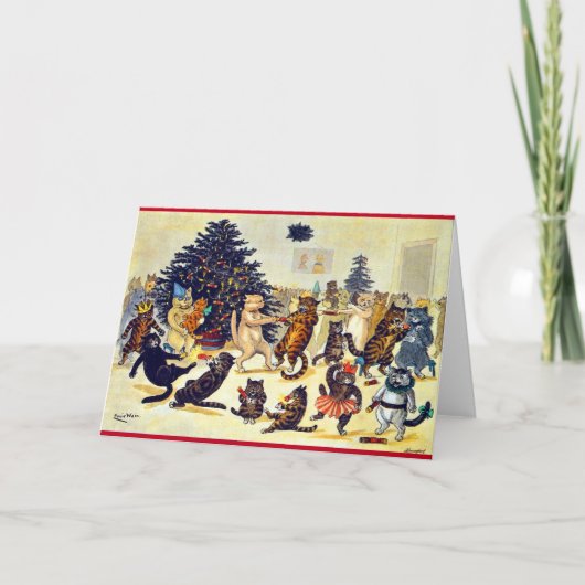 Kerstfeest van de kat, Louis Wain Feestdagen Kaart (Voorkant)