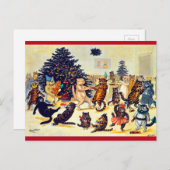 Kerstfeest van de kat, Louis Wain Feestdagenkaart (Voorkant / Achterkant)
