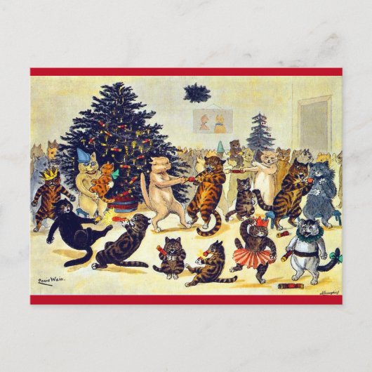 Kerstfeest van de kat, Louis Wain Feestdagenkaart (Voorkant)