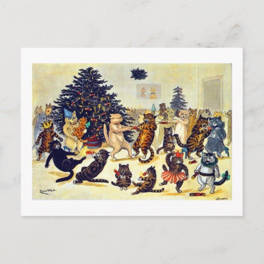 Kerstfeest van de katten, Louis Wain Feestdagenkaart (Voorkant)