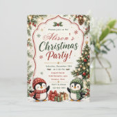 Kerstfeest van de pinguïns kaart (Staand voorkant)