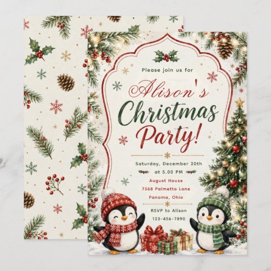 Kerstfeest van de pinguïns kaart (Voorkant / Achterkant)