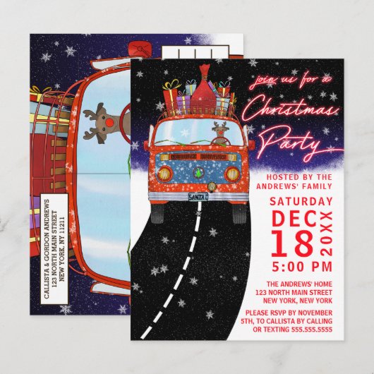 kerstfeest van de rendierpartij Cadeaus Snowy Aankondigingskaart (Voorkant / Achterkant)