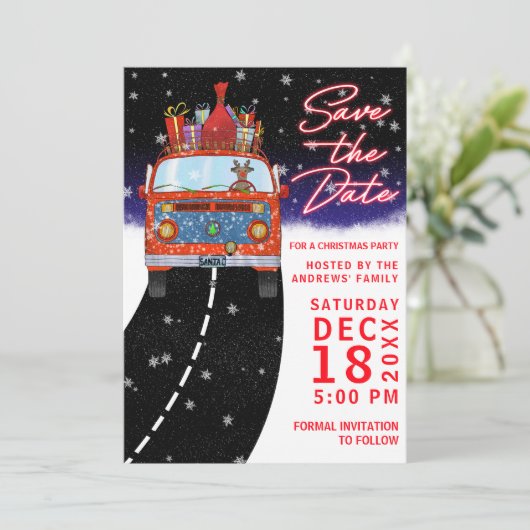 kerstfeest van de rendierpartij Cadeaus Snowy Save The Date (Staand voorkant)