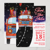 kerstfeest van de rendierpartij Cadeaus Snowy Save The Date (Voorkant / Achterkant)