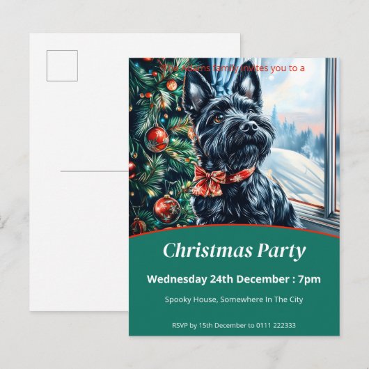 Kerstfeest van de Schotse Terriers Uitnodiging Briefkaart (Voorkant / Achterkant)