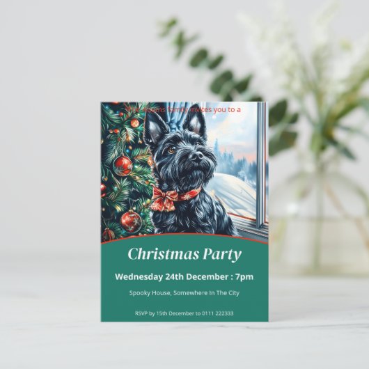 Kerstfeest van de Schotse Terriers Uitnodiging Briefkaart (Staand voorkant)