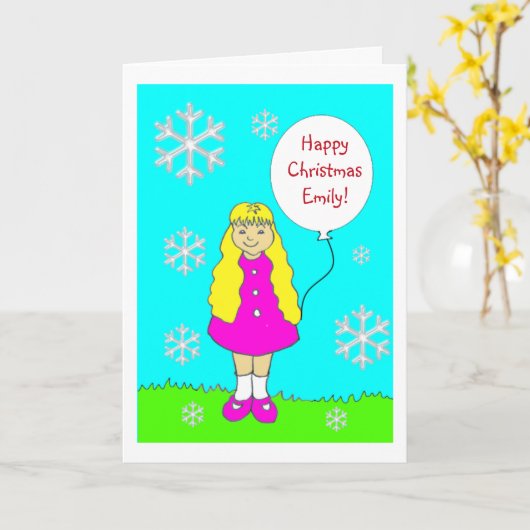 Kerstfeest van een leuk klein meisje kaart (Gele Bloem)