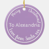 Kerstfeest van Santa Gepersonaliseerde Paarse Lila Keramisch Ornament (Achterkant)