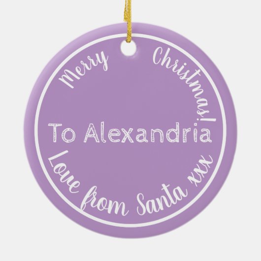 Kerstfeest van Santa Gepersonaliseerde Paarse Lila Keramisch Ornament (Achterkant)