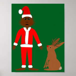 Kerstfeest van Santa Sasquatch en Jackalope Poster