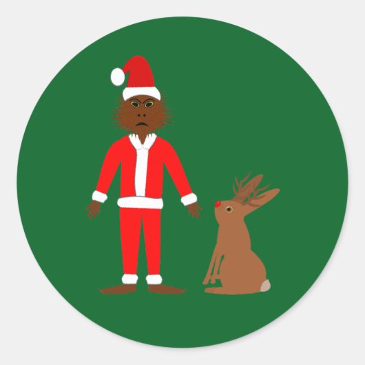Kerstfeest van Santa Sasquatch en Jackalope Ronde Sticker (Voorkant)