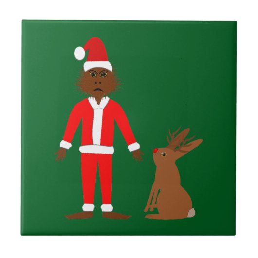 Kerstfeest van Santa Sasquatch en Jackalope Tegeltje (Voorkant)