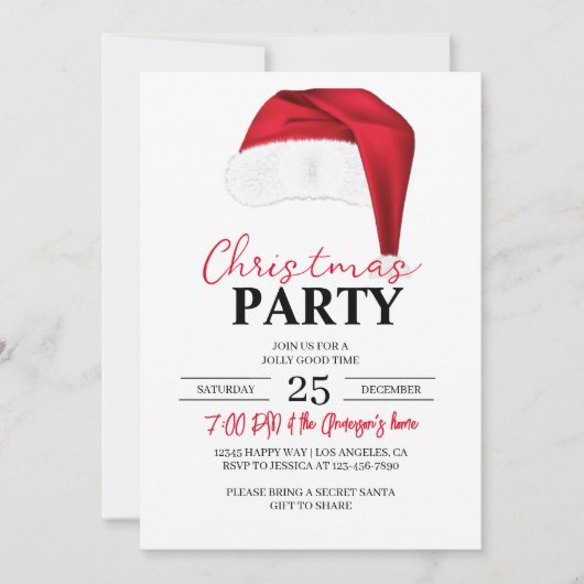 Kerstfeest Verjaardag Kerstmis Diner Santa Hoed Kaart (Voorkant)