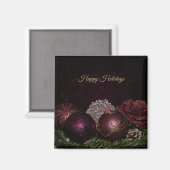 Kerstfeest Versiering Roze Ornamenten Groene Blade Magneet (Voorkant / Achterkant)