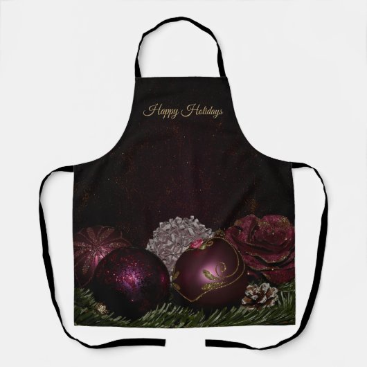 Kerstfeest Versiering Roze Ornamenten Groene Blade Schort (Voorkant)
