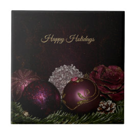 Kerstfeest Versiering Roze Ornamenten Groene Blade Tegeltje