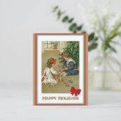  kerstfeest Victoriaans Kinderen spelen Briefkaart (Staand voorkant)