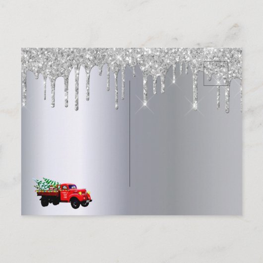 Kerstfeest viering zilver glitter vrachtwagen uitn briefkaart (Achterkant)