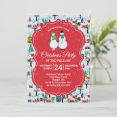 Kerstfeest Village Snowmen Couple Schaats Red Kaart (Staand voorkant)