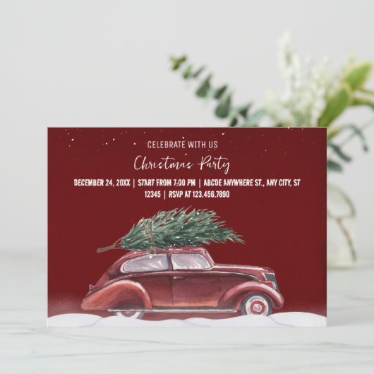 Kerstfeest Vintage auto Kaart (Staand voorkant)
