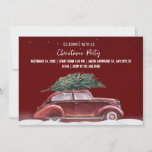 Kerstfeest Vintage auto Kaart<br><div class="desc">Vintage auto met kerstboom sneeuwt</div>