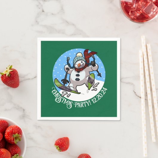 Kerstfeest Voeg de datum toe Skiing Snowman Servet (Insitu)