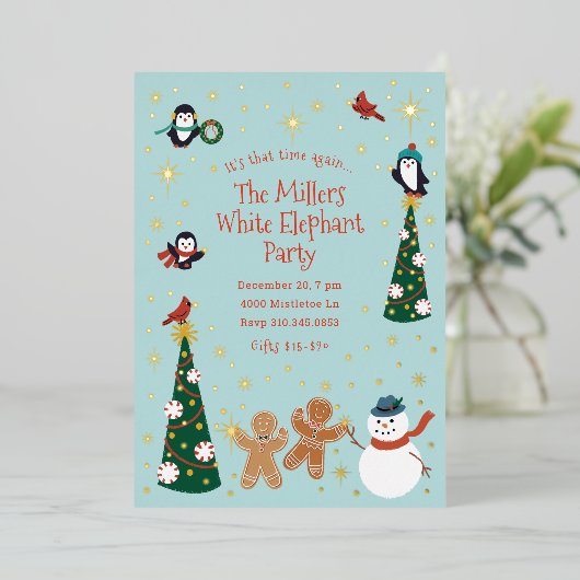 Kerstfeest voor Critters Folie Uitnodiging (Staand Voorkant)