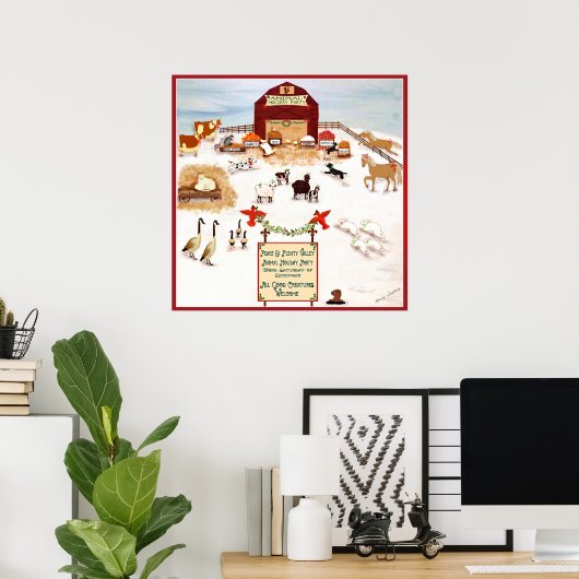 Kerstfeest voor dieren boerderijen folkhonden poster (Thuiskantoor)