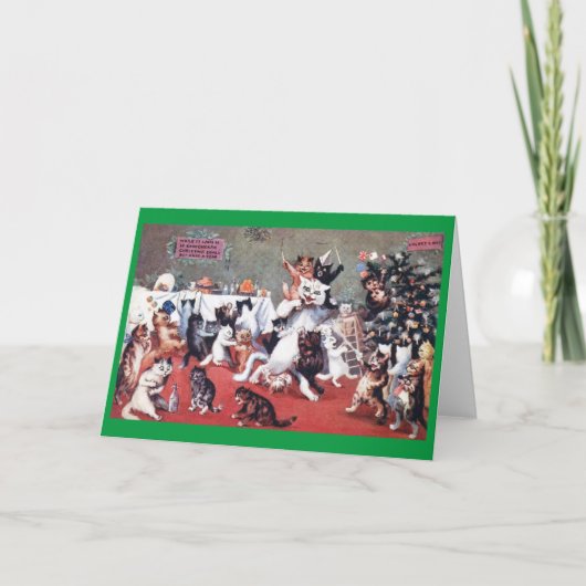 Kerstfeest voor katten met katjes, Louis Wain Kaart (Voorkant)