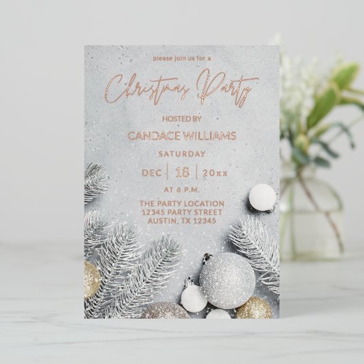 Kerstfeest voor sieraden en pine-bladeren folie uitnodiging (Staand Voorkant)