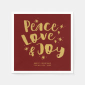 Kerstfeest Vrede Liefde Vreugde Rustiek Rood & Gou Servet (Voorkant)