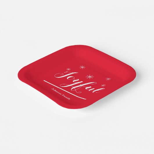 Kerstfeest Vreugdevolle Script Naam Modern Rood Papieren Bordje (Gebogen)