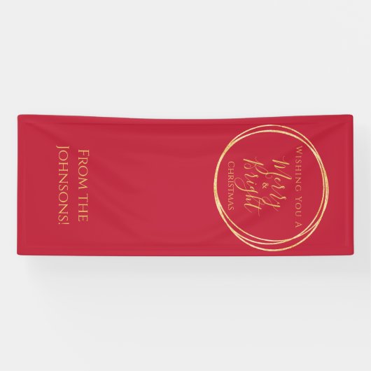 Kerstfeest vrolijk en helder rood goud spandoek (Horizontaal)