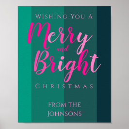 Kerstfeest vrolijk en helder roze en groen poster