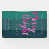 Kerstfeest vrolijk en helder roze en groen spandoek (Horizontaal)