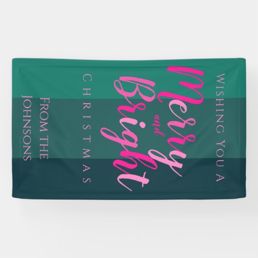 Kerstfeest vrolijk en helder roze en groen spandoek (Horizontaal)