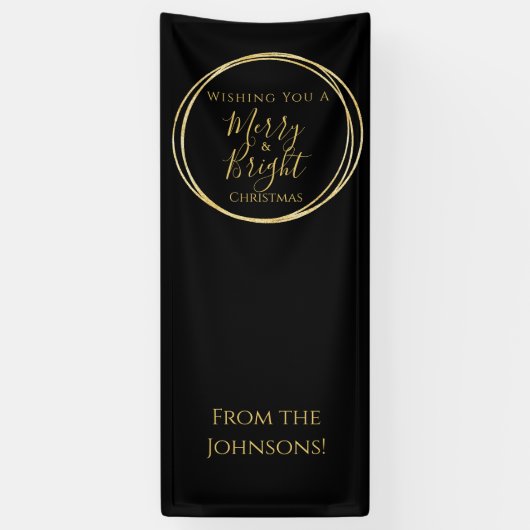 Kerstfeest Vrolijk en helder zwart goud Spandoek (Verticaal)