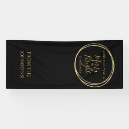 Kerstfeest Vrolijk en helder zwart goud Spandoek