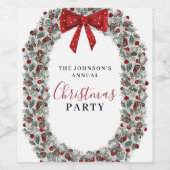 Kerstfeest Watercolor Krans Wijn Etiket (Enkel label)