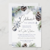 Kerstfeest waterverf besneeuwde dennen kaart (Voorkant)