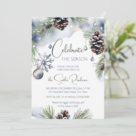 Kerstfeest waterverf besneeuwde dennen kaart (Staand voorkant)