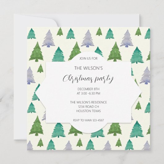 Kerstfeest Waterverf Boom Illustratie Kaart (Voorkant)