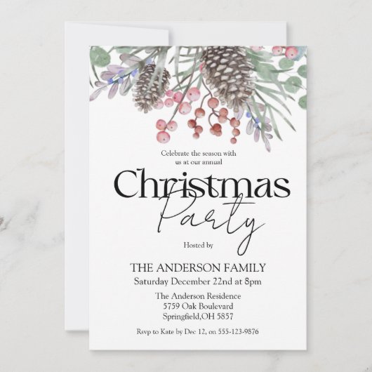 Kerstfeest Waterverf Botanisch Kaart (Voorkant)