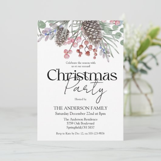 Kerstfeest Waterverf Botanisch Kaart (Staand voorkant)