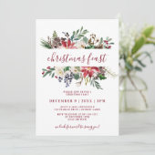 Kerstfeest Waterverf Bourgondië & Navy Bloemen Kaart (Staand voorkant)