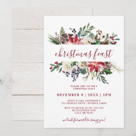 Kerstfeest Waterverf Bourgondië & Navy Bloemen Kaart