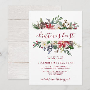 Kerstfeest Waterverf Bourgondië & Navy Bloemen Kaart