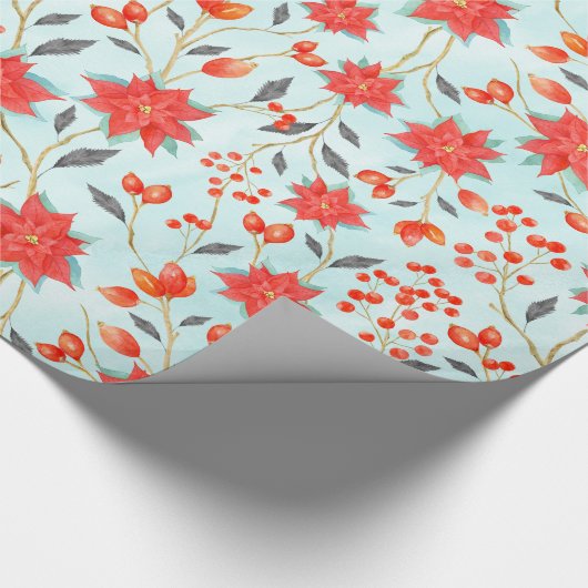 kerstfeest waterverf floral poinsetta cadeaupapier (Hoek)